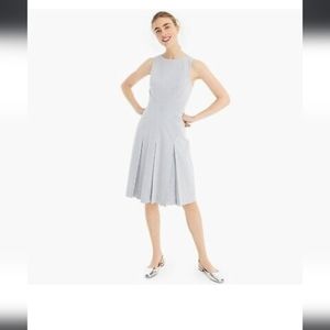 J. Crew Sleeveless Pleated A-Line Dress in Stretch Seersucker